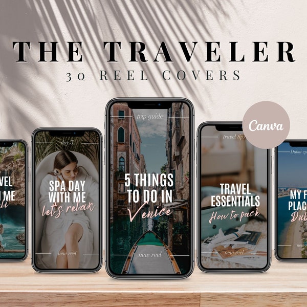 30 Instagram Reel Templates | Travel Reel Covers | Reel Cover Template Editable in Canva | Reel Template Cover