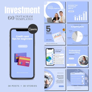 Blue Finance Template Bundle for Instagram | Small Business | Coaches | Investment Instagram Posts and Stories Template | Canva Template