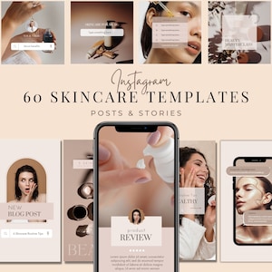 60 Skincare Instagram Templates | Skincare Social Media | Instagram Post and Stories | Skincare Canva Template