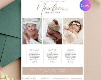 Newborn Photography Pricing Guide | Photography Price List | Newborn Session Price List Template | Canva Template