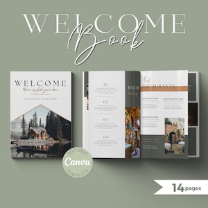 Libro di benvenuto della cabina in legno / Libro degli ospiti di benvenuto / Manuale della casa Airbnb / Libro di benvenuto Canva