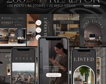 200 plantillas de publicaciones + historias + momentos destacados de Instagram sobre bienes raíces para Canva / Plantillas de agentes inmobiliarios de lujo / Plantilla Canva para Instagram