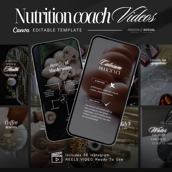 Vol 1 - Nutrition Coach Instagram Reels | Health Coach Instagram Reels | Nutrition Expert | Canva Template