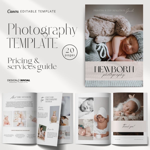 Newborn Photography Welcome Guide | Photography Style Guide | Photographer Pricing Template | Canva Template