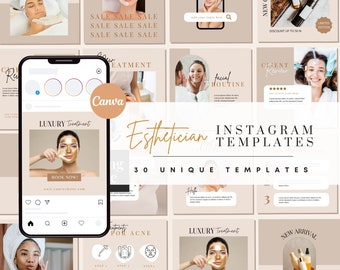 30 Esthetician Instagram Template | Canva template for Esthetician | Esthetician Posts | Esthetician Social Media