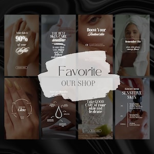 K&ouml;nnte beinhalten: Eine Collage von Bildern, die Hautpflegeprodukte bewerben. Die Bilder zeigen Text wie "Boost Your Radiant Skin", "The Best Skin Care Routine", "Steps to Glow", "Take Good Care of Your Skin and Hydrate" und "Skincare Menu Sensitive Skin".