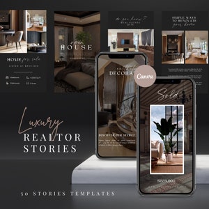 50 Real Estate Instagram Story Templates for Canva | Luxury Realtor Templates | Instagram Canva Template | Social Media Templates