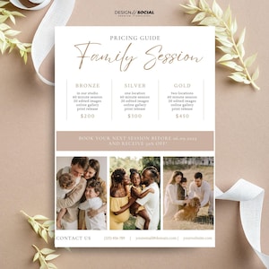 Photography Pricing Guide Template | Photography Price List | Family Session Price List Template | Canva Template