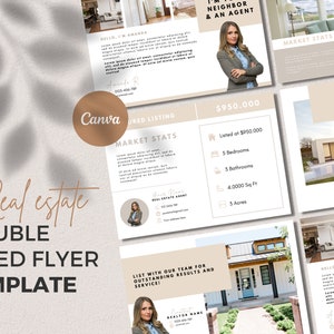 Modelo de folheto imobiliário | Flyer frente e verso do corretor de imóveis de 2 versões | Modelo de folheto de agente imobiliário | Canva editável
