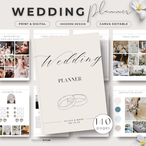 Planificador de bodas imprimible / Libro de planificación de bodas / Itinerario de boda / Plantilla de Canva / Imprimible