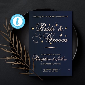 Celestial Wedding Invitation Template | Galaxy Invitation | Royal Blue Wedding