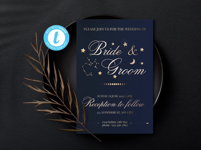 Celestial Wedding Invitation Template Galaxy Invitation Royal Blue Wedding