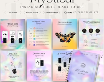 Spiritual Instagram Templates | 100 Canva Editable Posts + BONUS Manifestation Journal | Instagram Bundle for Coaches, Healers & Creators