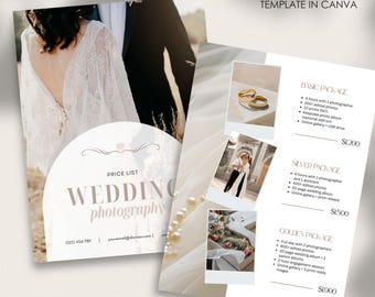 Wedding Photography Pricing List | Wedding Pricing Guide Sheet Template | Photographer Price Guide | Editable Canva