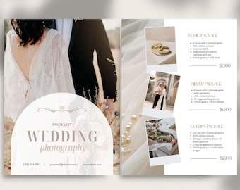 Wedding Photography Pricing List | Wedding Pricing Guide Sheet Template | Photographer Price Guide | Editable Canva