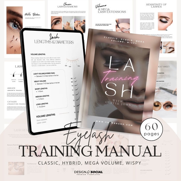 Lash Training Manual | Classic Hybrid Volume Training | Eyelash Training Guide | Lash Tech Template | Canva Template
