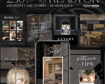 250 articles Instagram sur l'immobilier + articles + faits saillants pour Canva | pour Agent immobilier de luxe | Modèle de toile Instagram