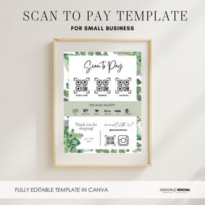 Znak Scan to Pay, szablon znaku kodu QR, marketing małych firm, znak CashApp Paypal, niestandardowy wydruk kodu QR