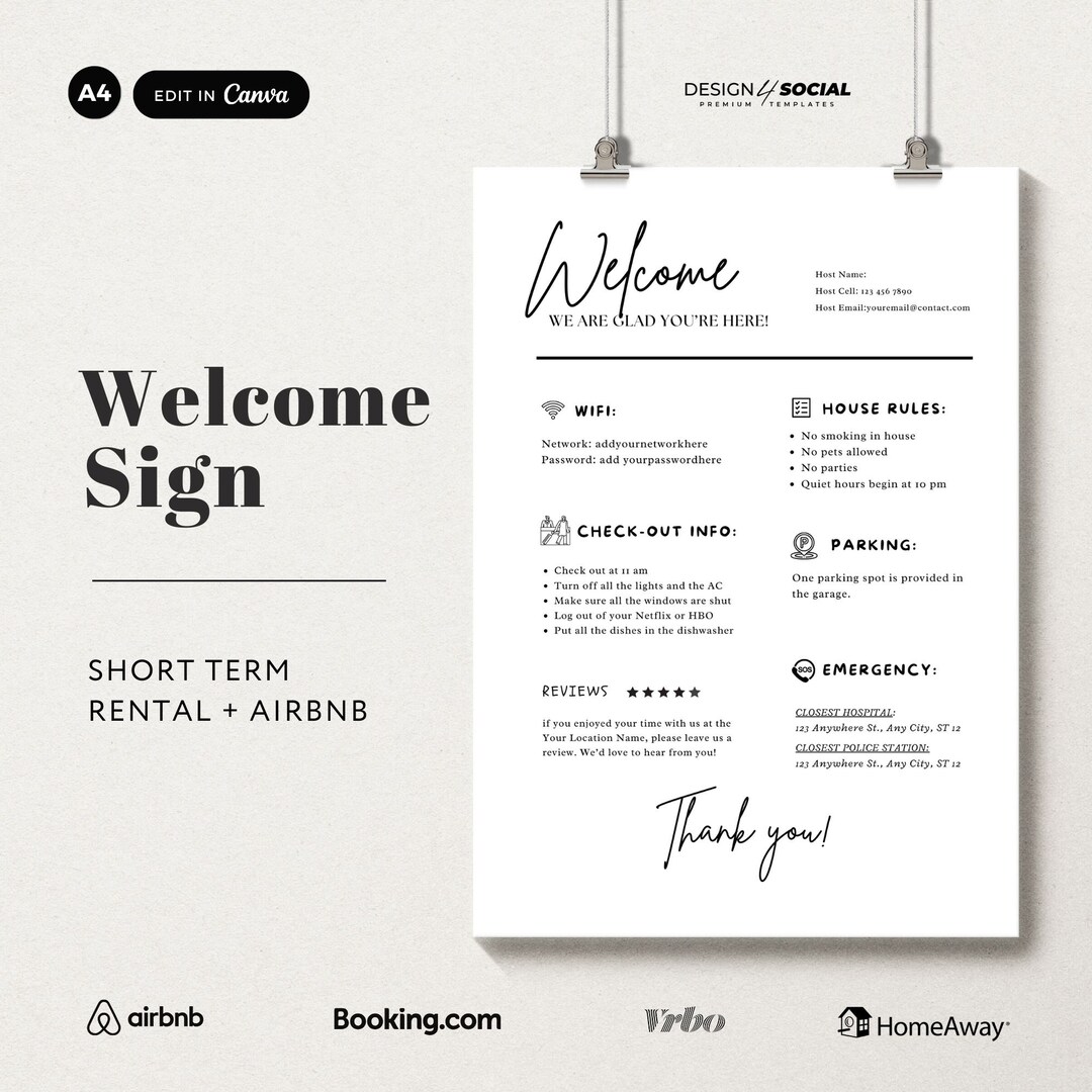 Airbnb Welcome Sign Template Airbnb WIFI Sign Template Etsy