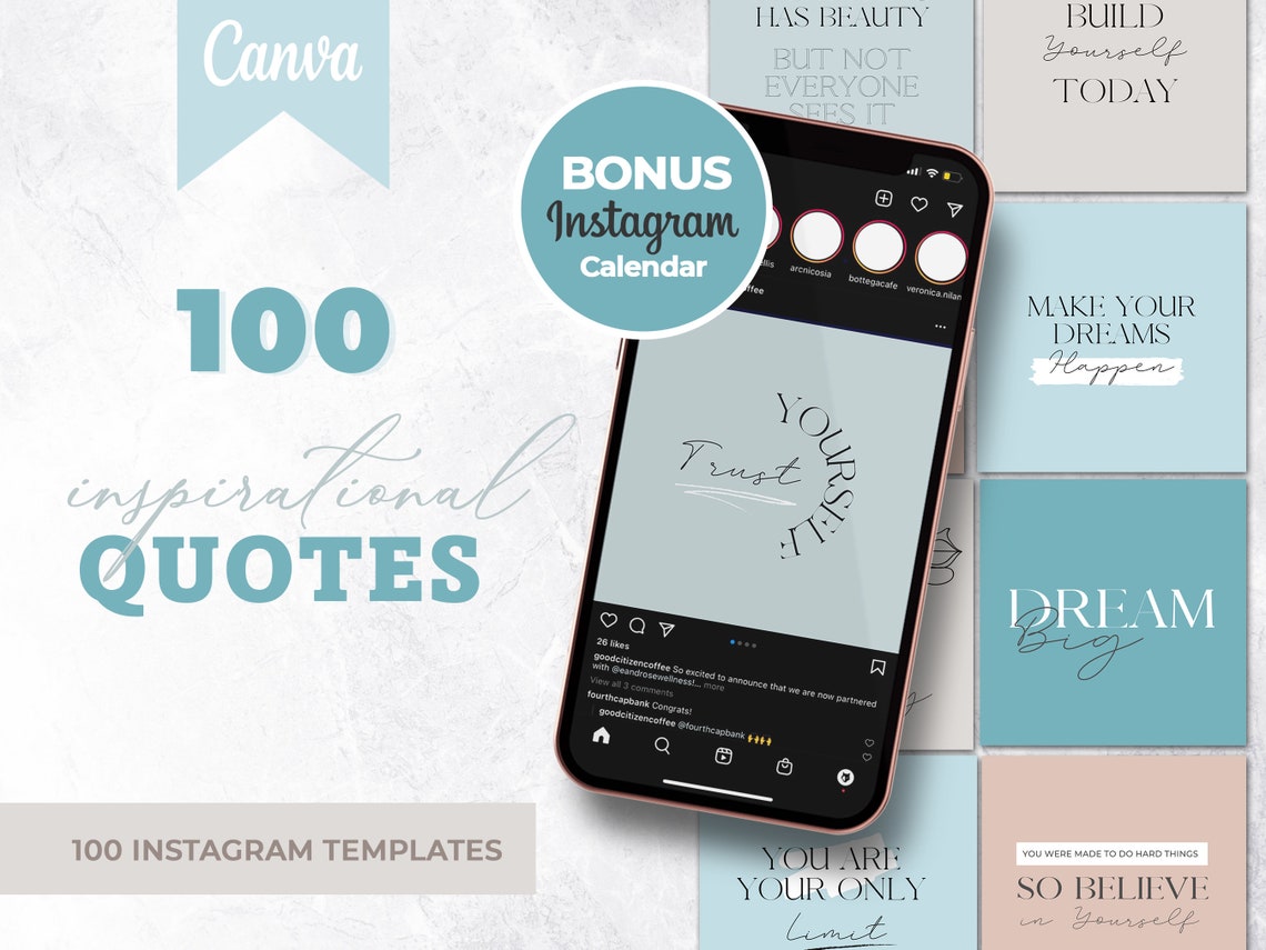 100 Instagram Quotes Template Blue Editable Quotes Templates - Etsy