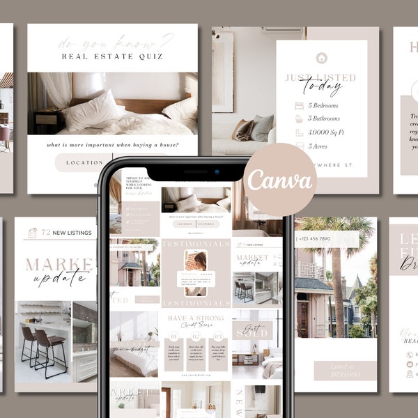 50 Real Estate Instagram Post Templates for Canva | Realtor Template | Instagram Canva Template | Social Media Templates
