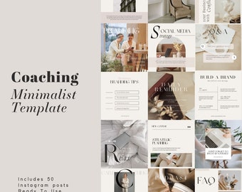 Entrenador de plantillas de redes sociales - Plantillas de publicaciones de Instagram para empresas - Plantillas Canva / Instagram minimalista / Plantillas beige