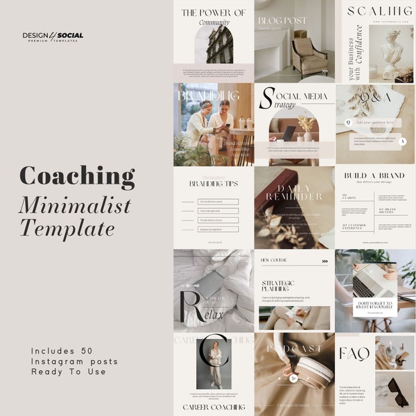 Social Media Templates Coach - Instagram Post Templates for Business - Canva Templates | Minimalist Instagram | Beige Templates