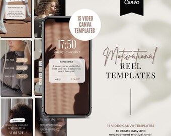 15 Plantillas de carretes de vídeo de Instagram / Carretes motivacionales / Plantillas Canva / Plantillas de carretes de citas