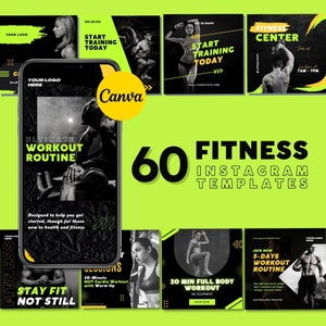 Fitness Templates Pack | 30 Fitness Posts Templates | 30 Fitness Story Template | Canva Instagram Template | Personal Trainer Templates