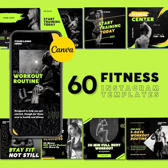 Fitness Templates Pack | 30 Fitness Posts Templates | 30 Fitness Story Template | Canva Instagram Template | Personal Trainer Templates