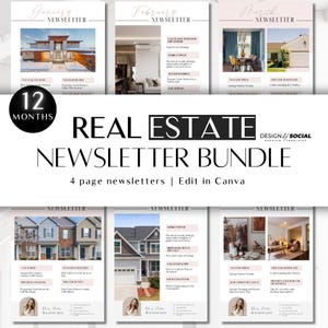 Real Estate Newsletter Bundle | Real Estate Marketing 12 Month Newsletter | Realtor Branding - Entire Year | Canva Templates