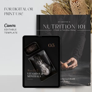 Plantilla de libro electrónico de lujo para entrenadores de nutrición / Formularios para entrenadores de salud / Imán de clientes potenciales / Diario de alimentos / Planificador de nutrición / Plantilla Canva