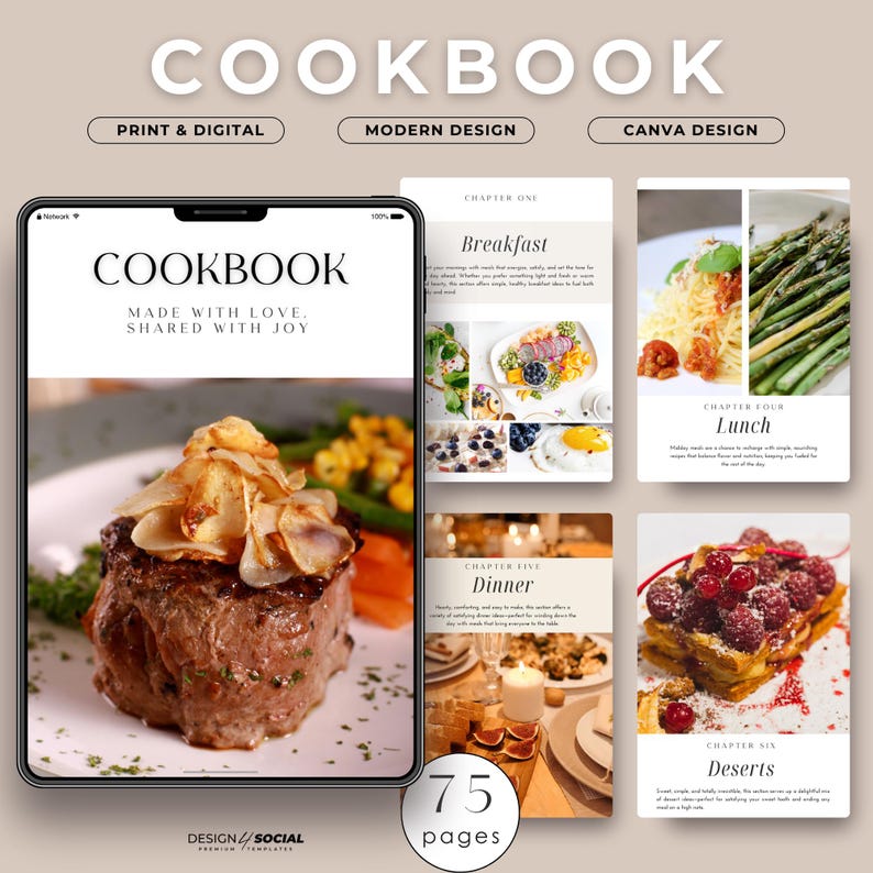 Family Recipe Book Template | Printable Canva Cookbook for Sharing ...