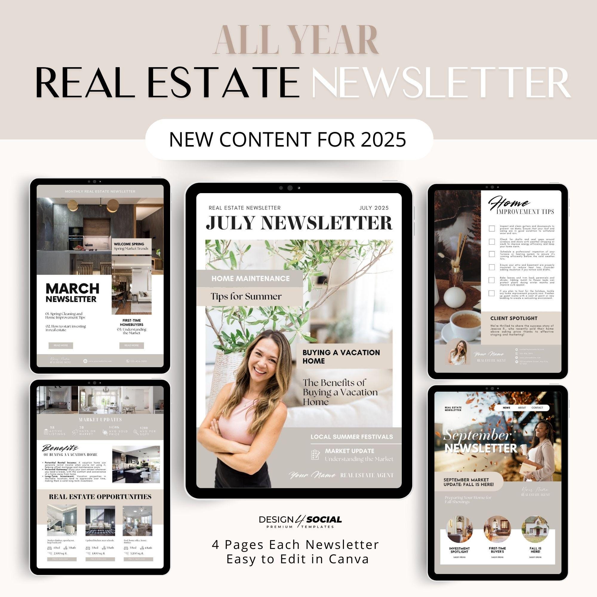 Real Estate Newsletter | 12 Month Realtor Newsletter | Real Estate Templates | Canva Templates