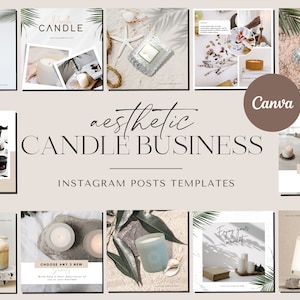 Instagram Template Kerze für Canva | 30 Kerzen Vorlage Instagram Posts | Canva Template für Candle Shop | Kerzen Shop Beiträge