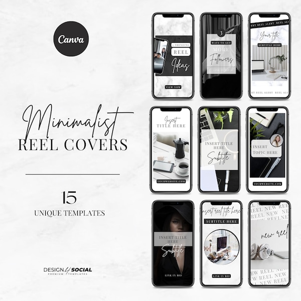 15 Instagram Reel Templates | Minimalist Reel Covers | Reel Cover Template Editable in Canva | Reel Template Cover