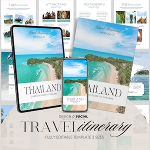 Modelo editável de itinerário de viagem | Guia de viagem para impressão | Planejador de agente de viagens | Itinerário de viagem | Planejador de férias