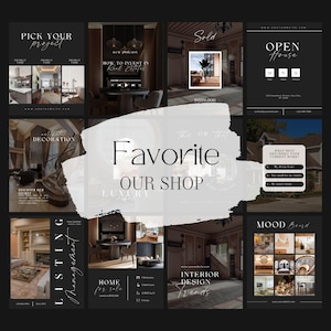 May include: A collage of nine images showcasing interior design services. The images feature a variety of styles, including modern, traditional, and contemporary. The text in the images includes "Pick Your Project", "How to Invest in Real Estate", "Sold", "Open House", "Interior Design Trends", "Home for Sale", "Listing Management", "Favorite Our Shop", and "Mood Board".