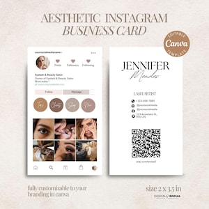 Carte de visite Instagram cils, carte de visite IG, modèle de carte de visite Canva, carte de visite QR Code