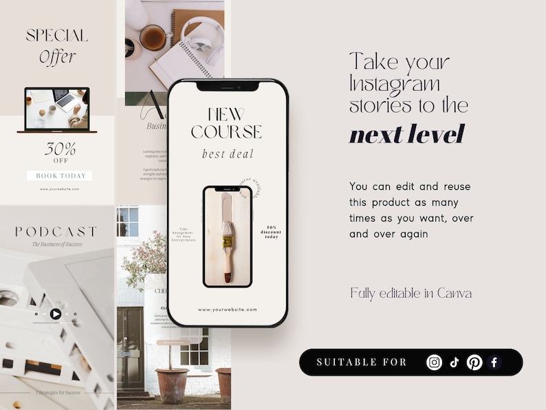 Coach Social Media Templates Instagram Story Templates for Business Canva Templates Minimalist Instagram Beige Templates image 5