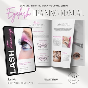 Lash Training Manual | Classic Hybrid Volume Training | Eyelash Training Guide | Lash Tech Template | Canva Template
