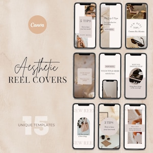 15 Instagram-Rollen-Vorlagen | Ästhetische Rollenabdeckungen | Reel Cover Vorlage Bearbeitbar in Canva | Reel Template Cover