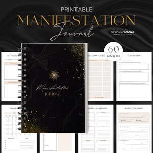 Pianificatore di manifestazioni, diario del ringraziamento, diario dei sogni, legge dell’attrazione, lavagna per la visione, modello Canva