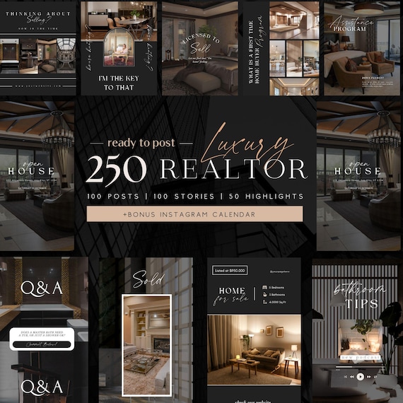 250 Real Estate Instagram Post + Story + Highlights Templates for Canva | Luxury Realtor Templates | Instagram Canva Template