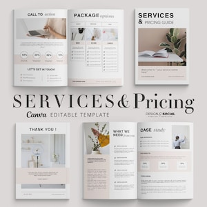 Service & Pricing Guide Vorlage | Willkommenspaket für neue Kunden | Preisliste | Kundenvorschlag | Canva Vorlage