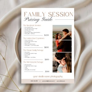Photography Pricing Guide Template | Photography Price List | Family Session Price List Template | Canva Template