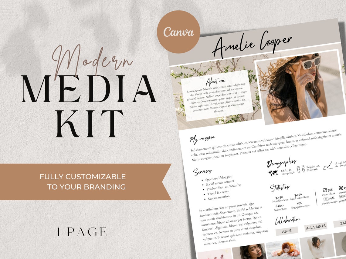 Media Kit Template Canva Influencer Media Kit Social Media Etsy