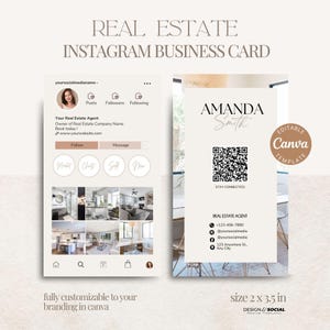 Instagram Visitenkarte für Immo | IG Visitenkarte | Canva Visitenkarten Vorlage Design | Realtor QR Code Visitenkarte |