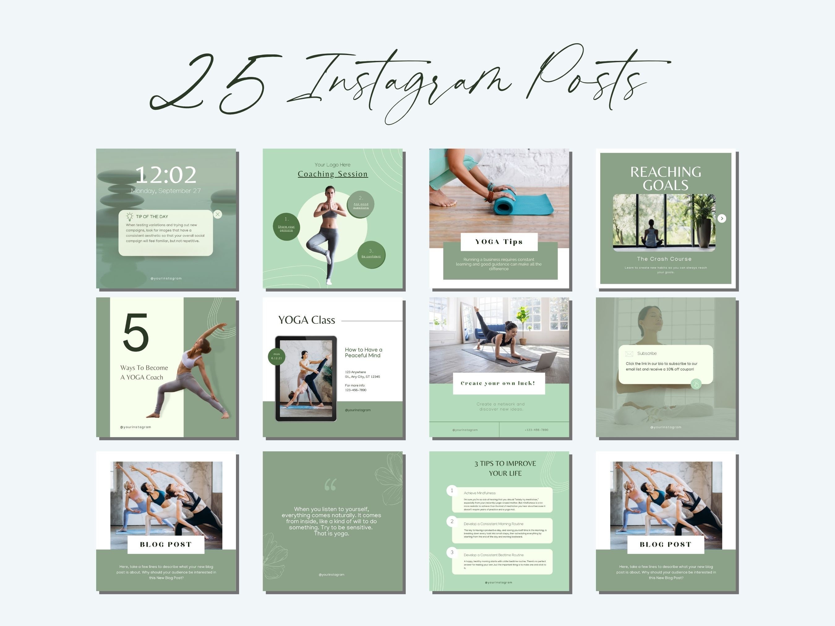 30 Yoga Instagram Templates for Canva | Social Media Templates ...