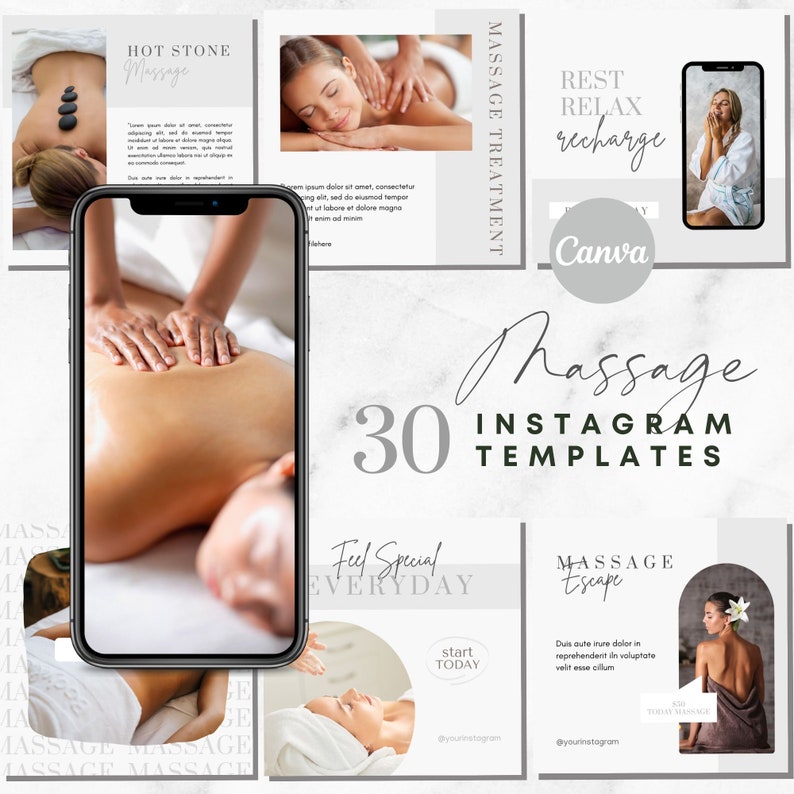 Plantilla de Instagram de masajes / Publicaciones de Instagram de terapeutas / Plantilla de Spa Canva / Plantillas de Instagram imagen 1